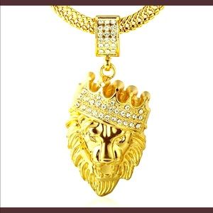 18kReal Gold Plated Crown Lion Pendant with Chain
